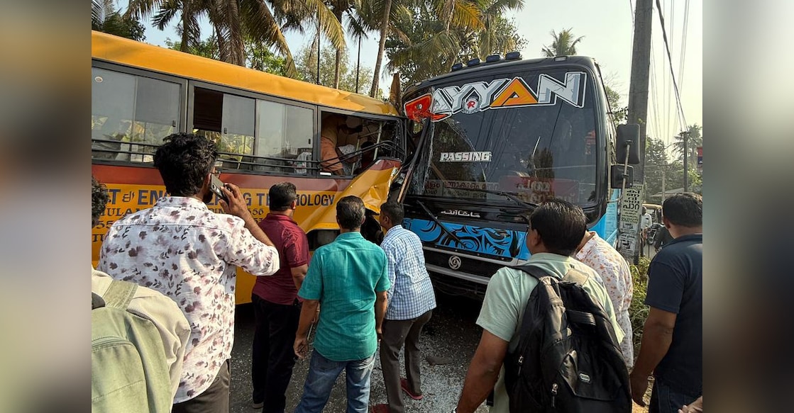 The two vehicles collided head-on near a sharp bend near Kuzhivelippady. Photo: Special Arrangement