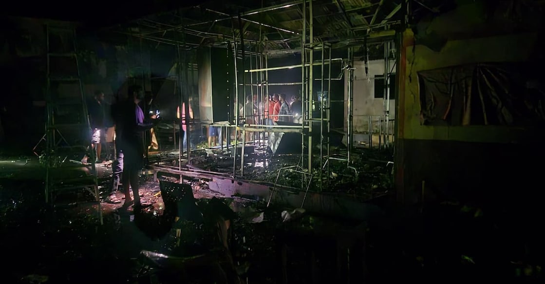 The fire broke out inside an indoor shooting floor where sets are erected for film shoots. Photo: Special Arrangement