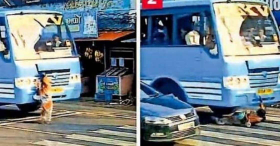 Bus hits Omanayamma in Paravur. Photo: CCTV Visuals