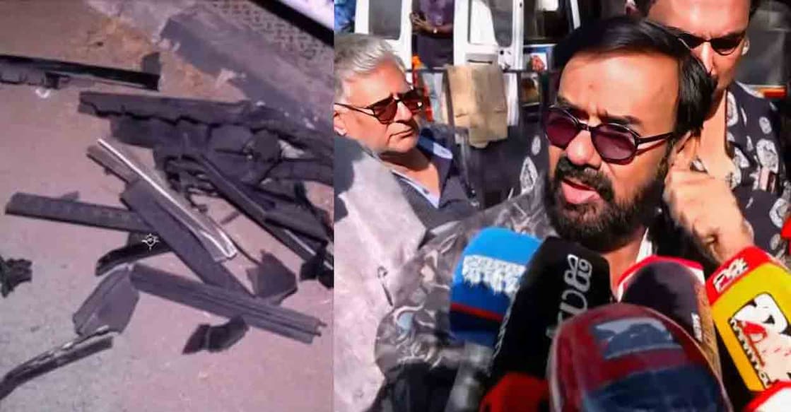 Parts of Maniyanpilla Raju's (R)  car left on the road. Photo: Manorama