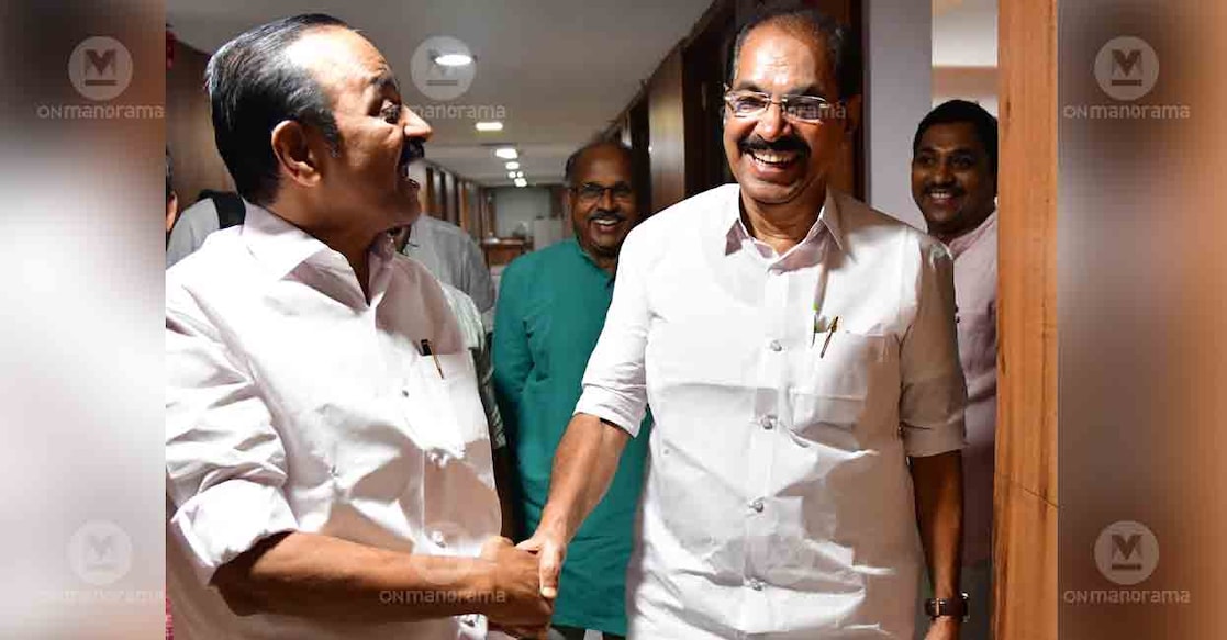 Leader of Opposition V D Satheesan being seen off at Delhi's Kerala House by KPCC president Sunny Joseph as he returns to Kerala after discussions in Delhi regarding the Assembly elections. Photo: Manorama.