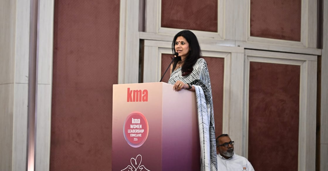 Manorama Online CEO Mariam Mammen Mathew speaking at the Women Leadership Conclave organised by the Kerala Management Association (KMA) at Taj Vivanta in Kochi. Photo: Special arrangement