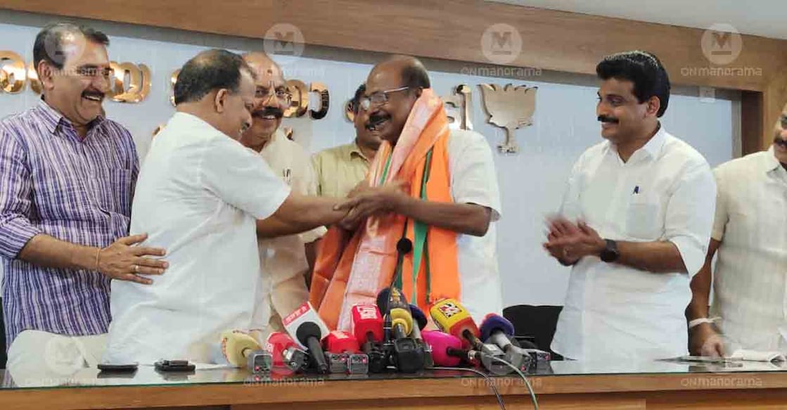 Nattika MLA C C Mukundan, who recently quit the CPI, joins BJP. Photo: Manorama