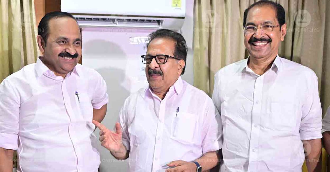 VD Satheesan, Ramesh Chennithala, Sunny Joseph. Photo: Manorama