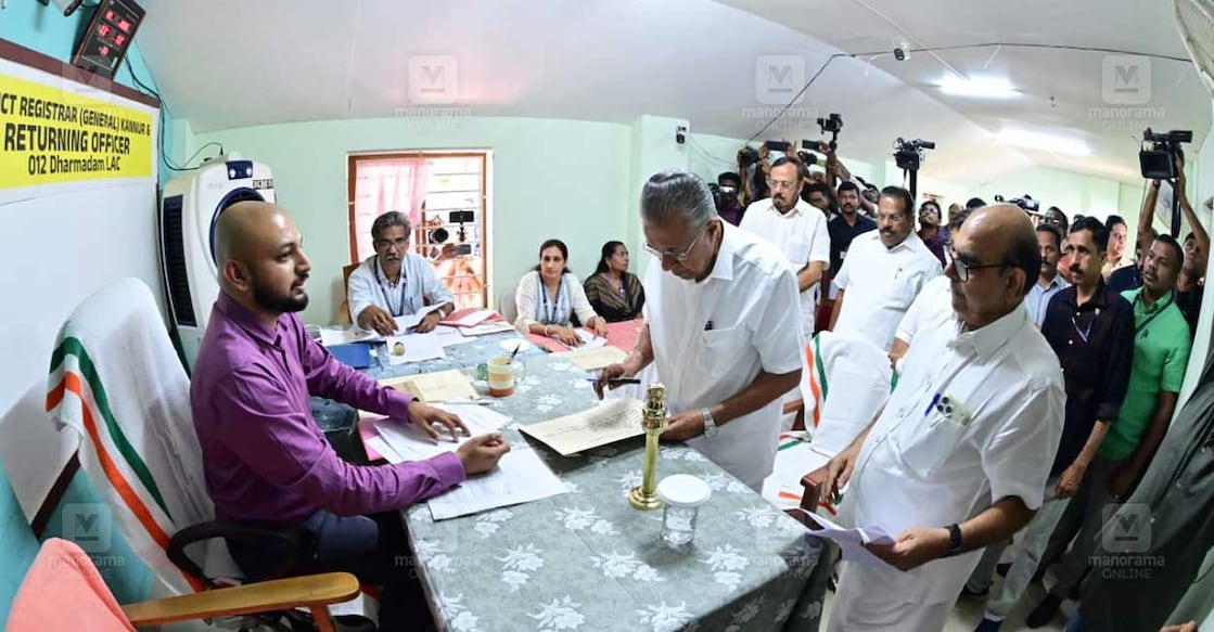 Pinarayi Vijayan filing his nomination papers. Photo: Manorama