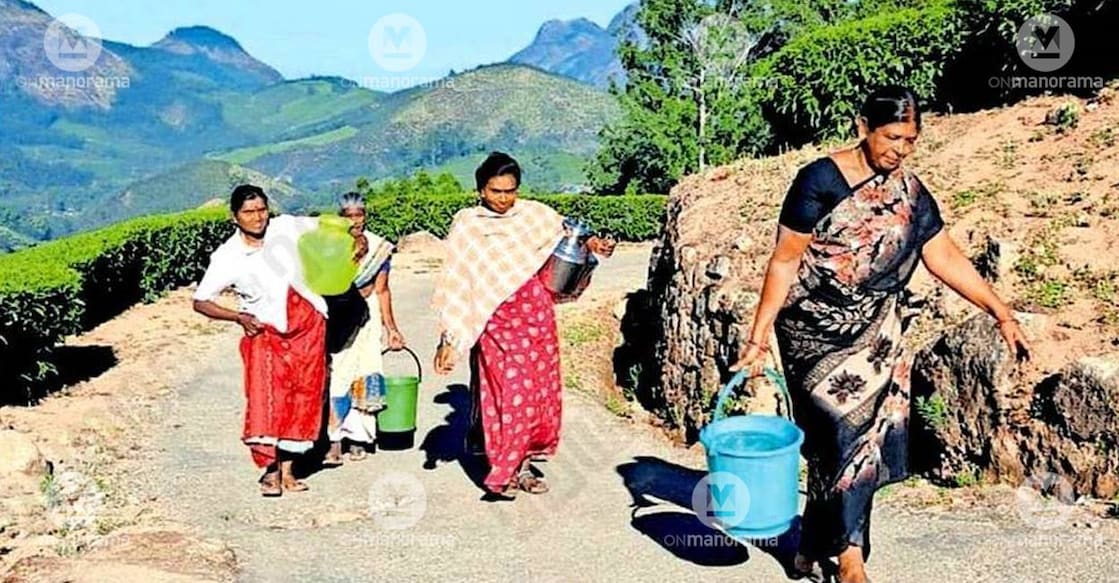 Women workers in Kanimala Top Division carrying drinking water to their homes.