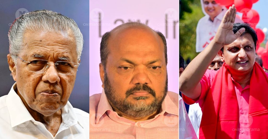 Pinarayi Vijayan, P Rajeev and PA Mohammed Riyas. Photo: Manorama Archives