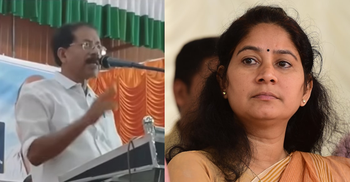 A combination picture showing A Irshad during his speech and LDF candidate U Prathibha. Photo: Manorama