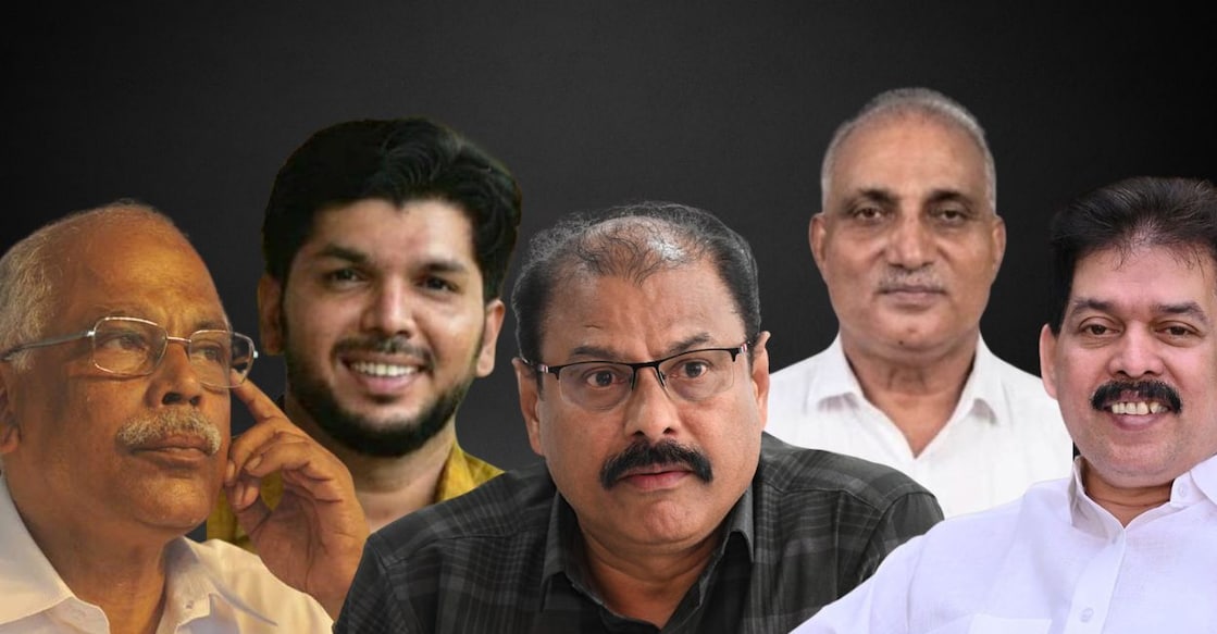(From left) P T A Raheem, Shanavas Padhoor, U Sharaf Ali, CP Musthafa, Karat Razack. Photo: Onmanorama/ Canva