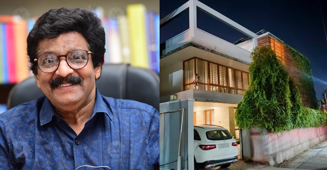 A combination image showing M K Muneer and his home. Photo: Manorama/Special arrangement