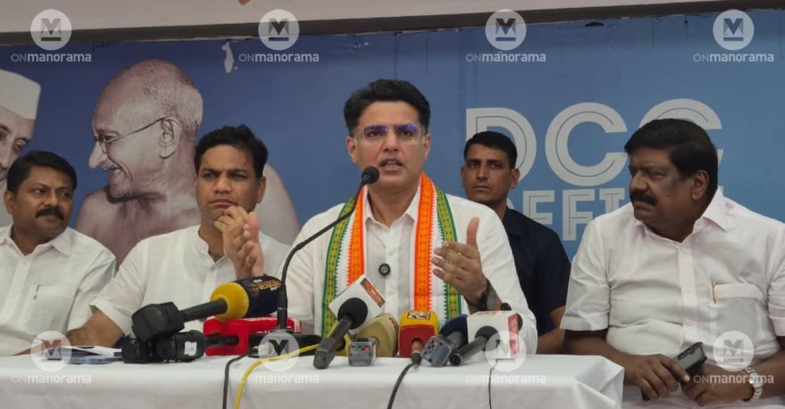 AICC General Secretary Sachin Pilot addressing a press conference in Kochi. Photo: Onmanorama. 
