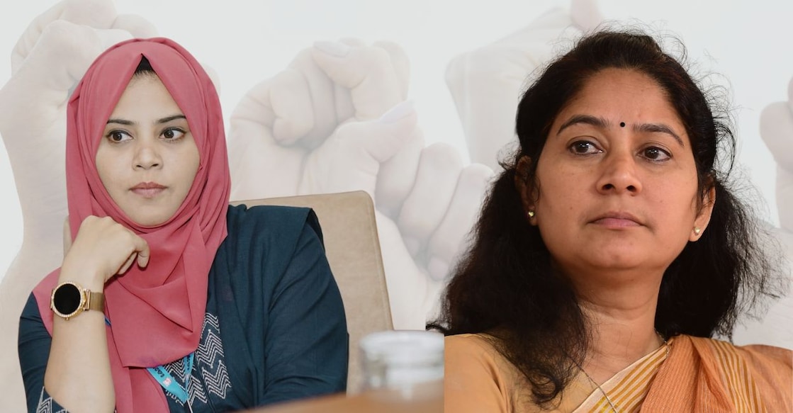 A combination picture showing  IUML's candidate in Perambra Fathima Thahiliya (L) and LDF candidate in Kayamkulam U Prathibha. Photo: Facebook/FathimaThahiliya and Manorama