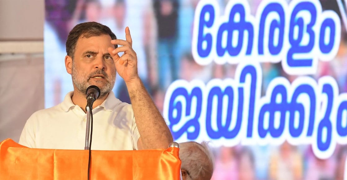 Congress leader Rahul Gandhi speaking during a UDF rally. Photo: Harilal/Manorama