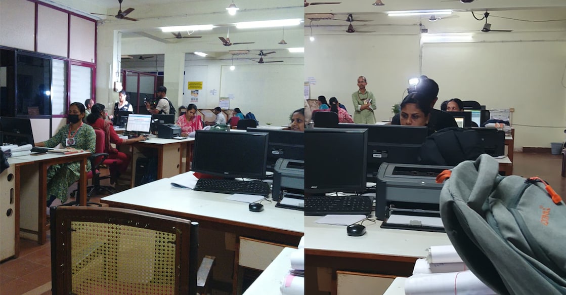 At the Kasaragod RTO office, employees stayed back till 8 pm and continued working as part of the agitation. Photo: Special Arrangement