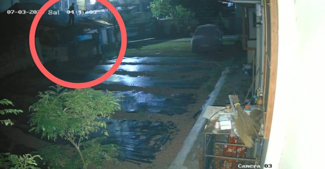 CCTV footage from a nearby house shows a person moving across the top of the building. Photo: Sceengrab/CCTV visuals