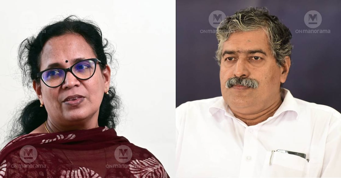 RMP leaders KK Rema and N Venu. Photo: Manorama Archives