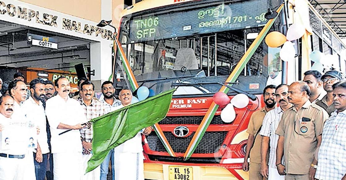 P Ubaidulla MLA flagging off the new bus to Ooty from Malappuram depot. Photo: Special arrangement