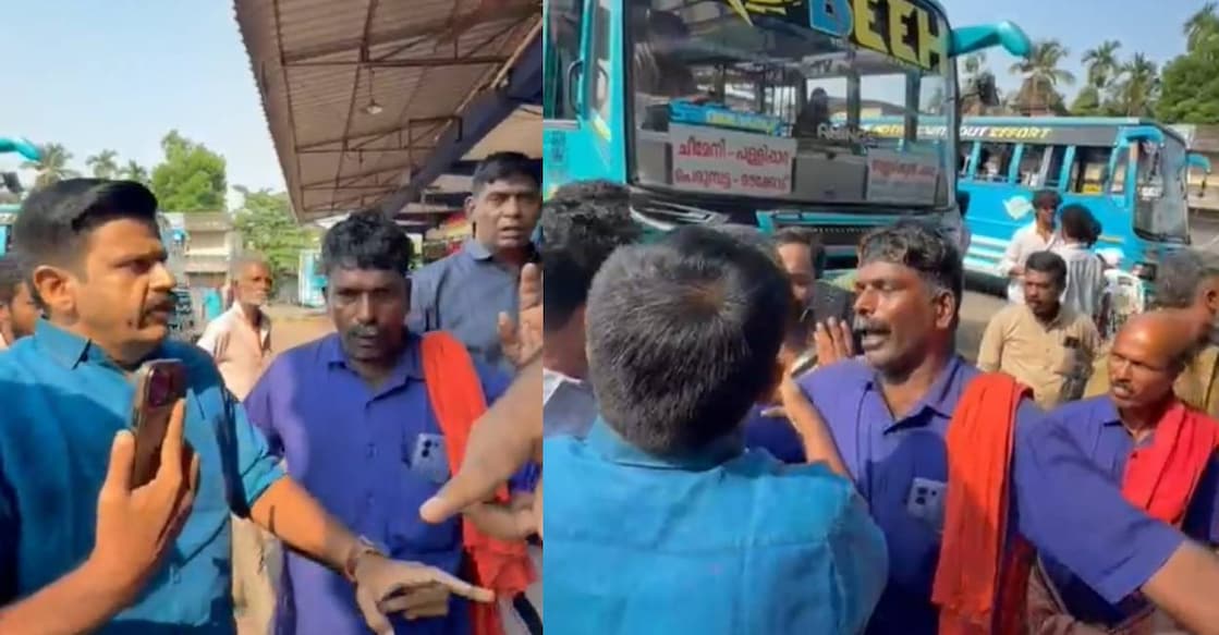 CITU men quarrel with UDF candidate Sandeep Varier at Cheruvathur bus stand. Photo: Special Arrangement