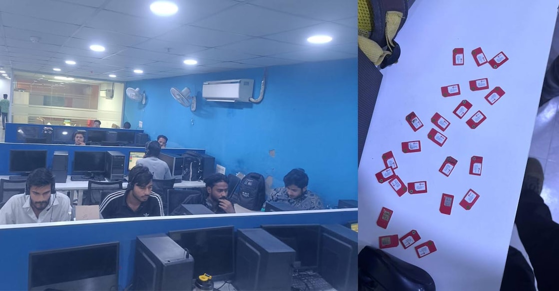 1) The Uttar Pradesh office of Instant Funds, 2) the SIM cards seized by the Kerala Police. Photos: Special Arrangement. 