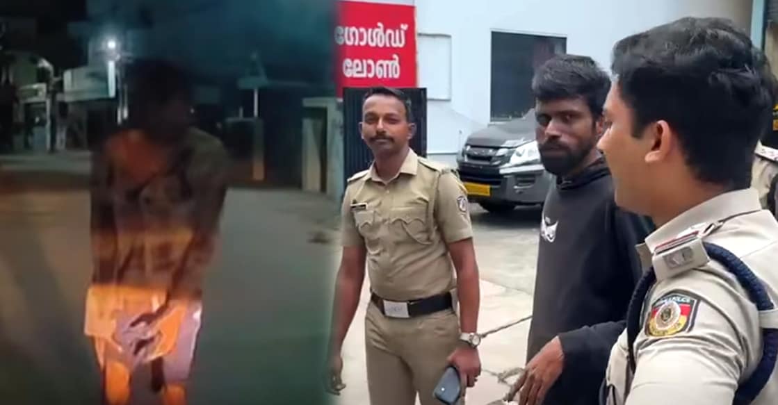 A screengrab from a video showing Sanoob obstructing traffic, visuals from when he was taken into custody. Photo: Facebook/kochicitypolice