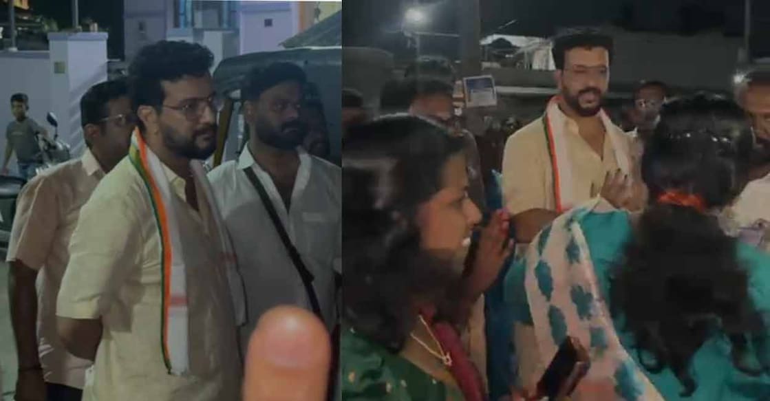 A screengrab showing BJP workers blocking Ramesh Pisharody's election campaign in Palakkad. Photo: Manorama Online