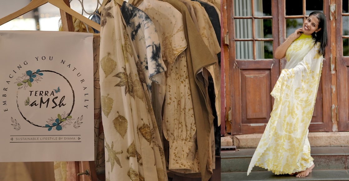 The brand's name TERRAaMSh, with 'terra' meaning earth and 'amsh' in Malayalam meaning a portion, has been very thoughtfully conceptualised. It's a portion of earth that goes into the making of these sustainable outfits – a long, drawn-out process which Syama likens to the formation of oyster reefs in the sea. Photos: Special Arrangement. 