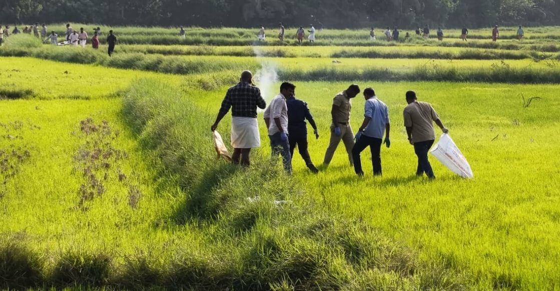 Rescuers engaged in searching for human remains at the blast spot in Thrissur. Photo: Special Arrangement. 