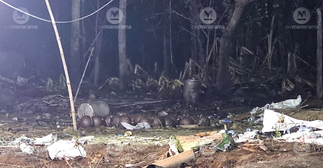 Explosives seen at the site of the explosion in Thrissur. Photo: Onmanorama