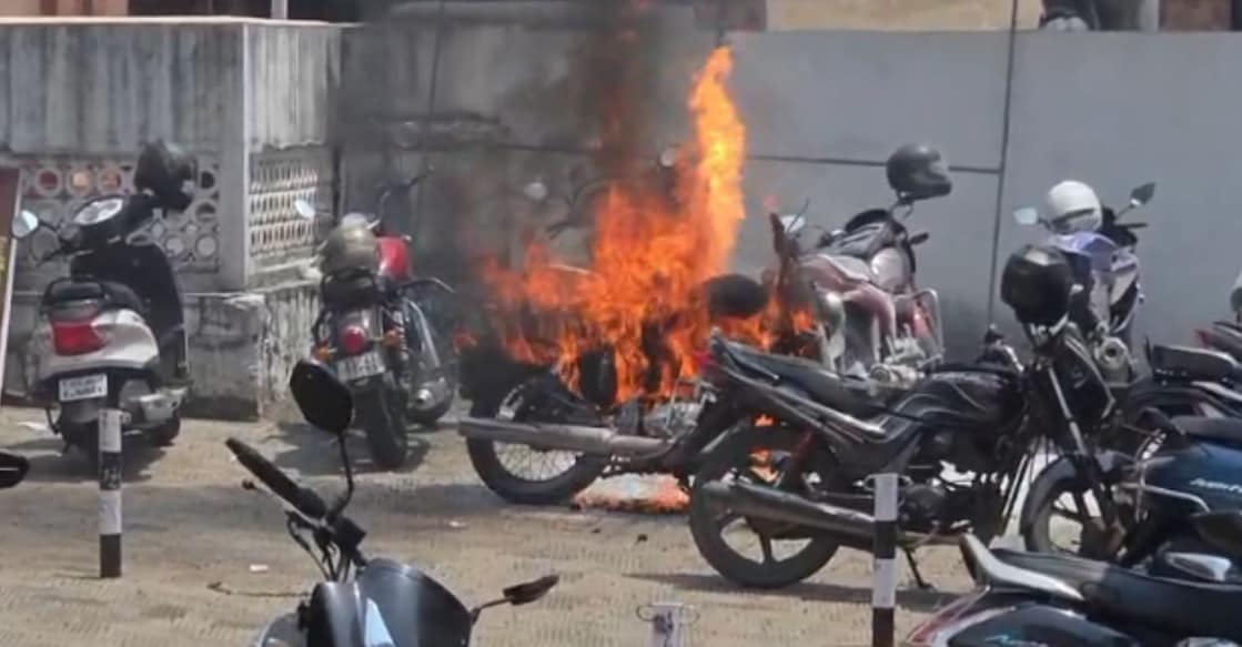A screengrab showing the bike on fire. Photo: Special arrangement