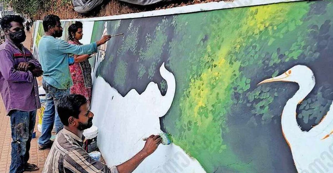 Artists in Mananthavady painting natural elephant tracks in Wayanad forests. Photo: Special arrangement