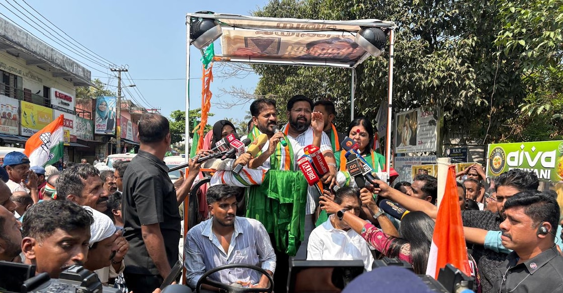 Telangana CM Revanth Reddy during UDF's election campaign in Nemom. Photo: X/@revanth_anumula