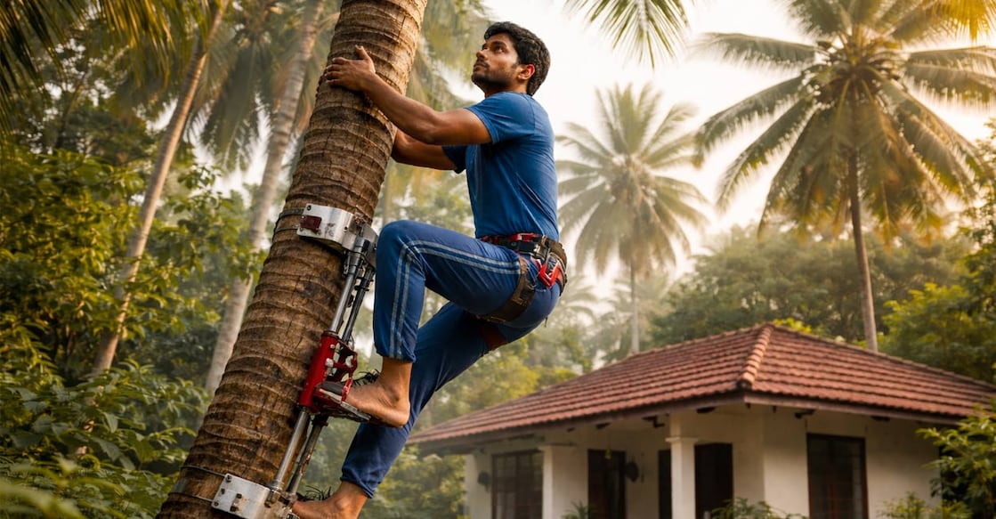 An AI-generated image of a coconut climber. 