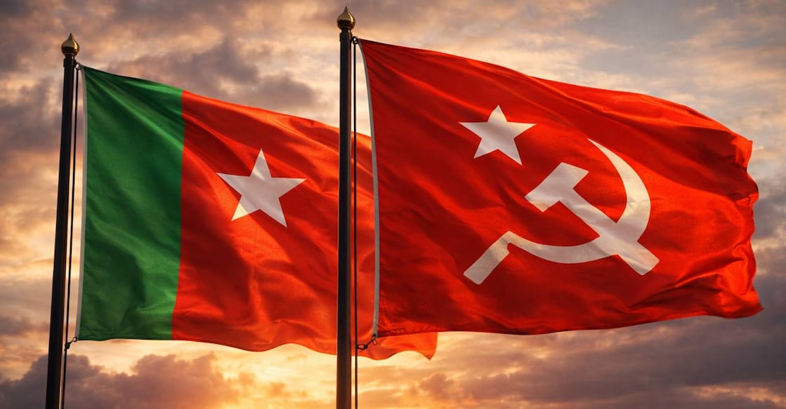 An AI-generated image showing the flags of SDPI and CPM. 