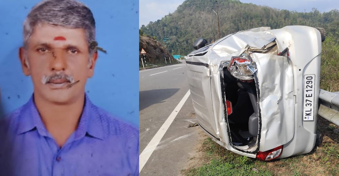 Vinod Gopi (48) (Left), The car sustained significant damage in the accident. Photo: Special Arrangement