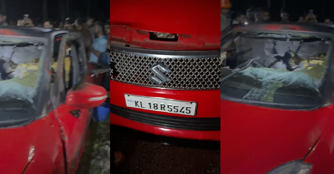 The car that caught fire at Perambra. Photos: Special Arrangement. 