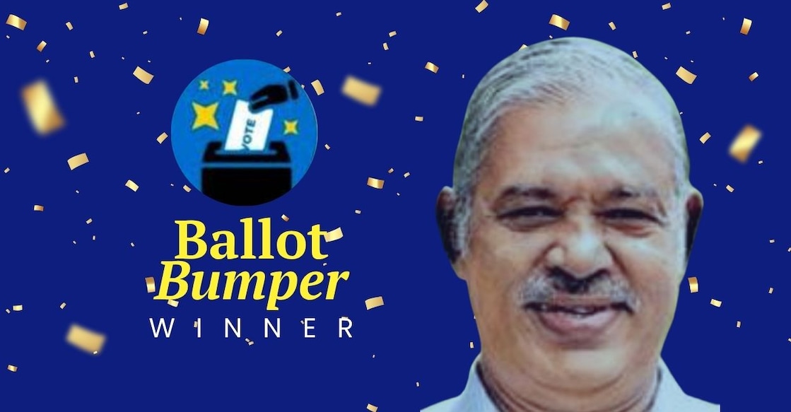 P S Chacko, winner of the ‘Ballot Bumper’ contest organised by Malayala Manorama. Photo: Manorama