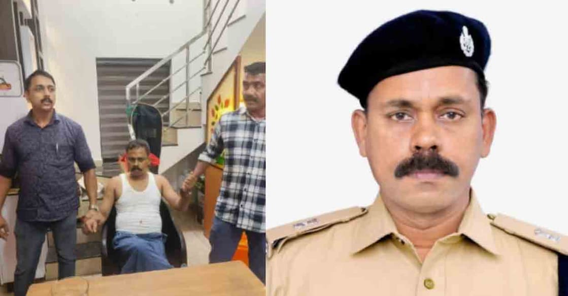 Anilkumar (R), the Deputy Superintendent of Police (DySP) of Cherthala, was arrested by the Vigilance and Anti-Corruption Bureau. Photo: Manorama News