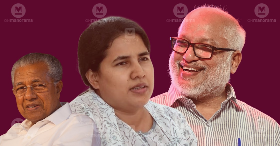 Pinarayi Vijayan, Veena Vijayan, M A Baby. File Photo: Manorama. 