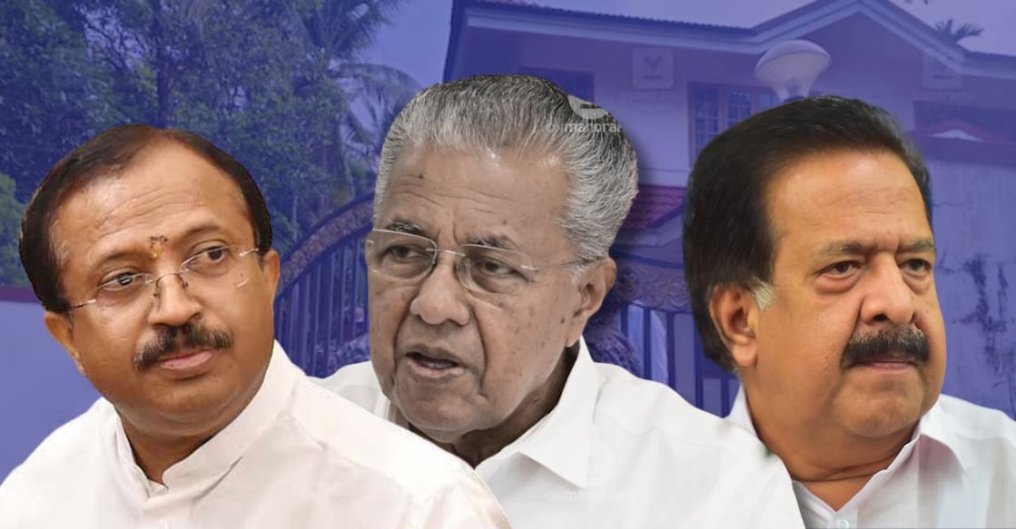 V Muraleedharan, Pinarayi Vijayan, Ramesh Chennithala. Photo: Onmanorama