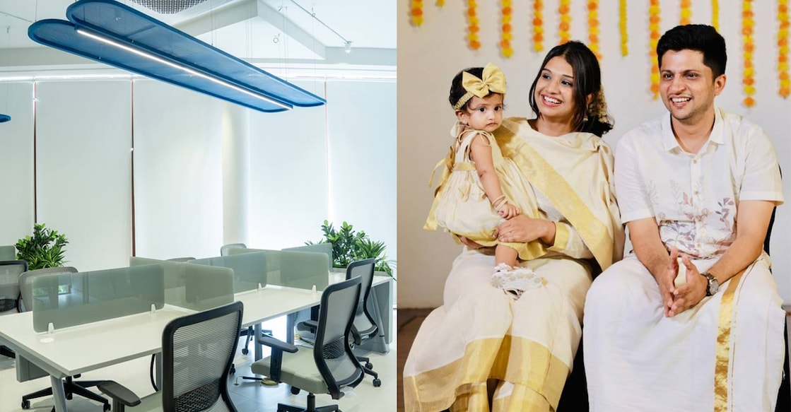 1) The co-working space at Cubs & Co, 2) Liyana with her daughter Naila and husband Roshan. Photos: Special Arrangement. 