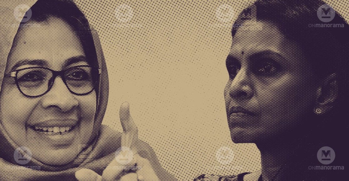 IUML leader Noorbeena Rasheed and BJP councillor R Sreelekha. Photo: Manorama