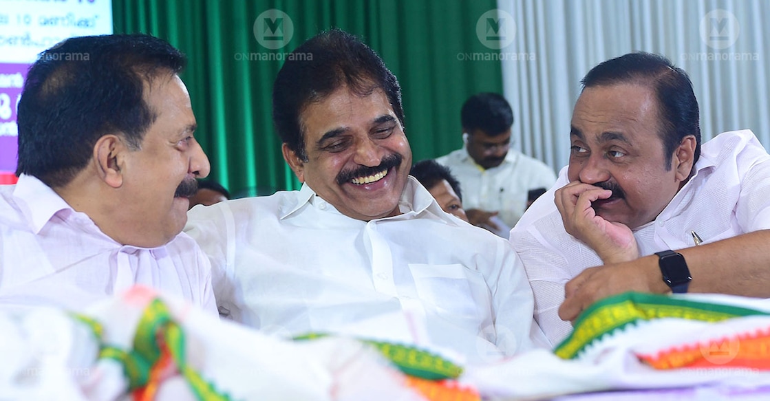 Ramesh Chennithala, KC Venugopal, VD Satheesan. File Photo: Manorama