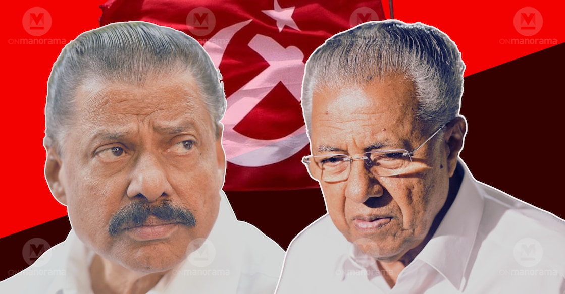 M V Govindan and Pinarayi Vijayan. Photos: File/ Manorama. 