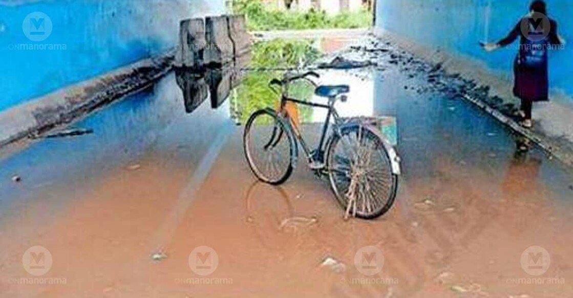 Wastewater is stagnating in the National Highway underpass near Ramapuram Government High School. Photo: Special arrangement