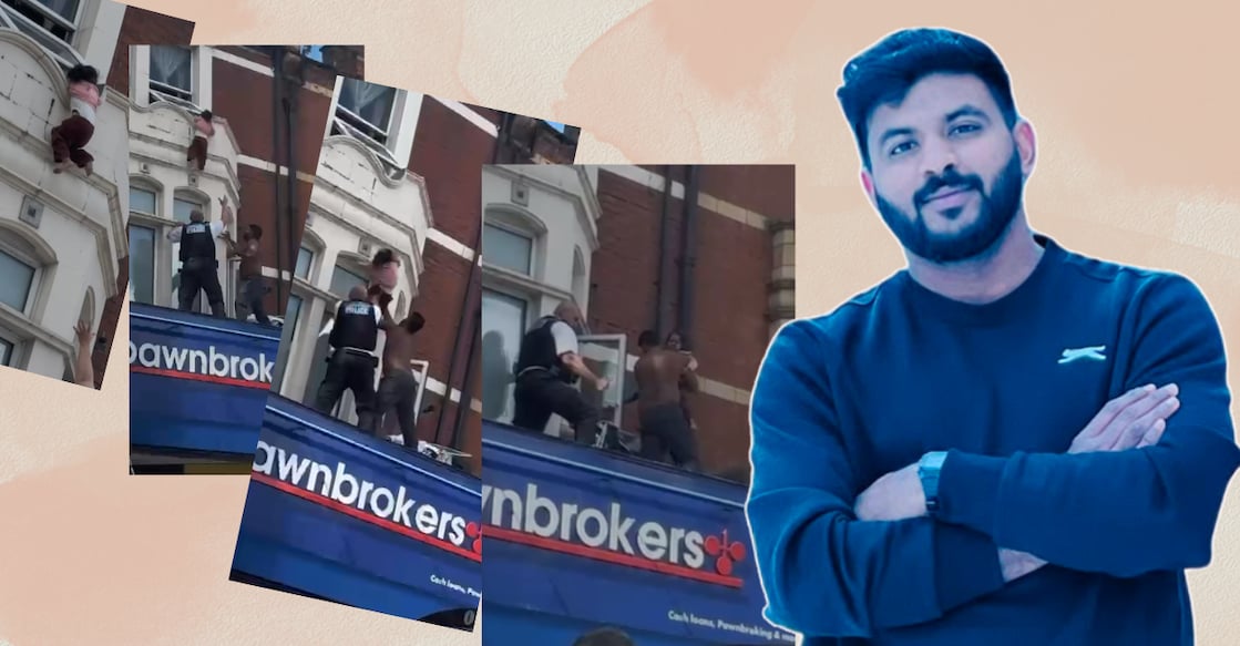 1) Screengrabs from a video capturing the dramatic rescue of the toddler in London, 2) Muhammed Jaseel. Photos: Special Arrangement. 
