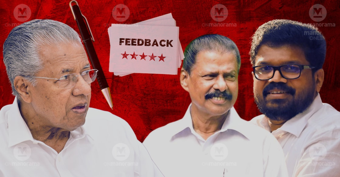 Pinarayi Vijayan, M V Govindan and K K Ragesh. Photos: File/ Manorama.