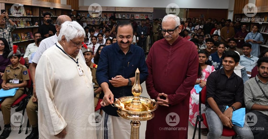 Chief Minister VD Satheesan inaugurates 'Read with VD', organised by Malayala Manorama as part of National Reading Day celebrations in Kochi office. Malayala Manorama Editor Philip Mathew, Adi Shankara Trust Managing Trustee K Anand are also present at the event. Photo: Tony Dominic/Manorama