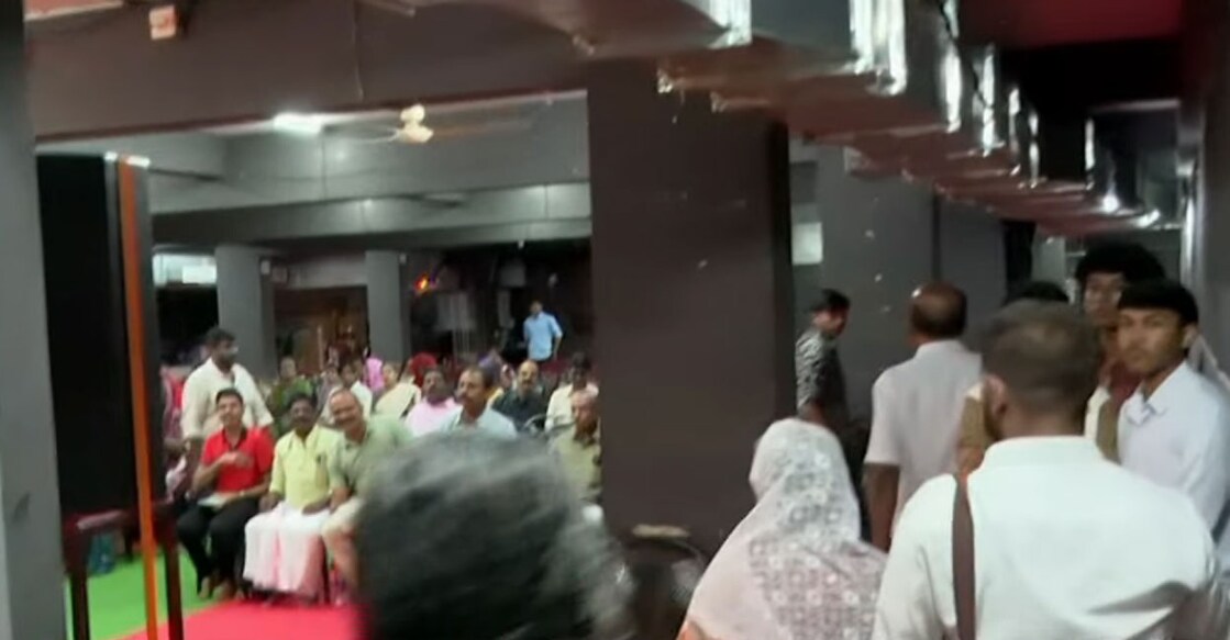 Prayer meet at the Anjali auditorium. Photo: Screengrab/Manorama News