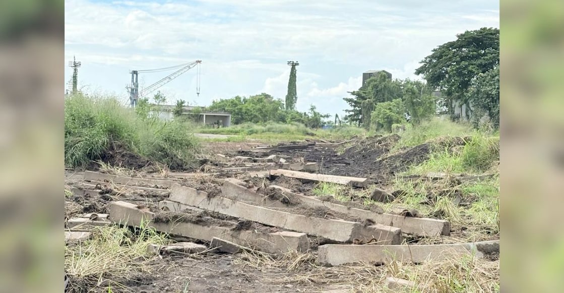 The spot from where the railway tracks went missing from the land of Cochin Port Authority at Willingdon Island. The concrete blocks, parts of the dismantled tracks, are also seen. Photo: Special Arrangement