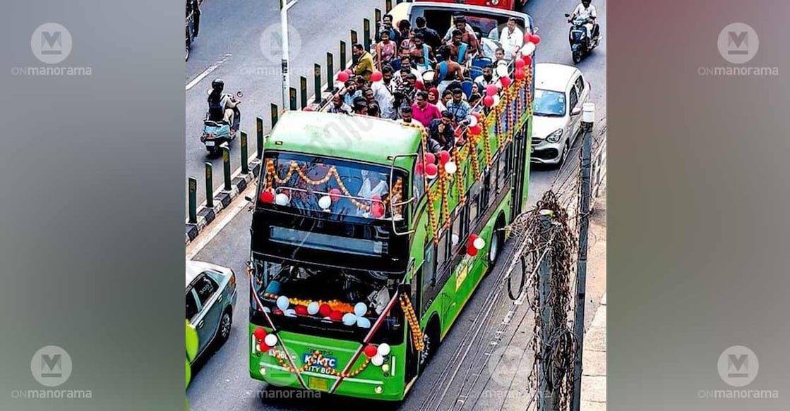 The double-decker electric bus introduced as part of the City Tour project in Kozhikode. Photo: Special arrangement